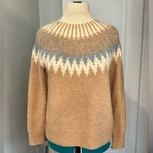 J Crew Fair Isle turtleneck sweater in Supersoft yarn XS tan cream gray